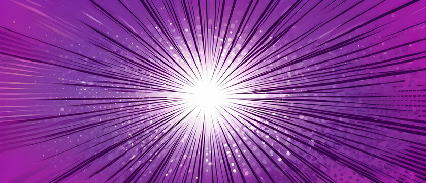 Abstract purple rays background with halftone. Sunburst abstract background. Pop art comics book cartoon magazine style.