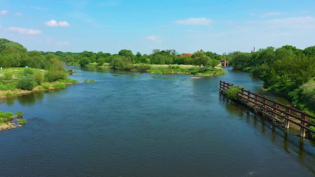 Beautiful Landscape River Odra Olawa Rzeka Aerial View Poland