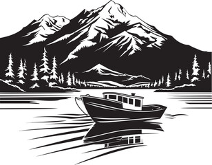 Fototapeta premium Lakefront Luxury Chalet Lake Opulence and Boat Escapes Tranquil Treasures Chalet Lake Gems and Boat Discoveries