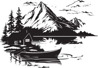 Fototapeta premium Crested Voyages Chalet Lake Odysseys and Boat Journeys Mountain Memories Chalet Lake Nostalgia and Boat Escapes