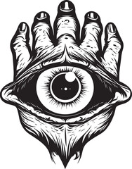 Mephistopheles Gaze Demons Grasp on Eyeball Emblem Fiendish Vision Devils Grip on Eyeball Icon - obrazy, fototapety, plakaty