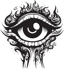 Diabolical Insight Demons Grasp on Eyeball Emblem Hellfire Vision Devils Grip on Ocular Icon