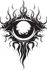Dark Delusion Devils Grasp on Eyeball Emblem Design Sinister Sight Demons Grip on Ocular Vector