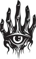 Demonic Insight Demon Hand with Eyeball Vector Fiendish Focus Devils Clasp on Eyeball Logo Design