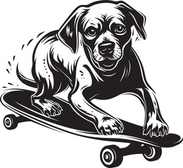 Rover Roll Skateboard Dog Emblem Design Tail Wagging Tricks Dog on Skateboard Icon