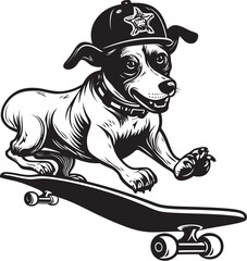 Skate Pooch Dog on Skateboard Emblem Design Boarding Buddy Canine Icon Symbol Vector