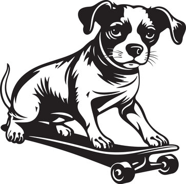 SkaterPup Dog on Wheels Logo Vector RoverRide Canine Skateboard Emblem Design