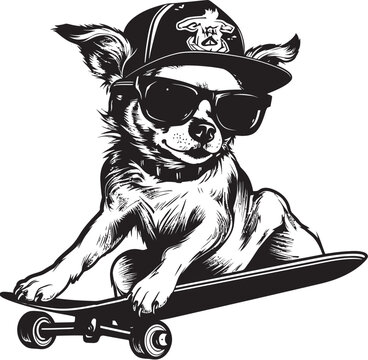 Rover on Roll Canine Skateboard Emblem Design ShredShiba Skateboarding Dog Icon Symbol