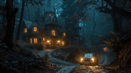 Haunted House in Forest, Mystical Forest Abode