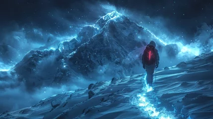 Fotobehang adventurer braves the cold, Mystical Mountain Trek © Henry