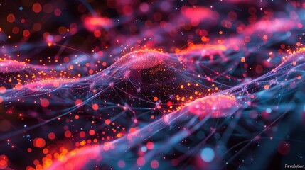 A mesmerizing visual representation of information flow, captured in a wave adorned with glowing dots-8