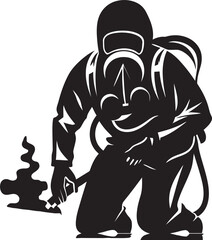 FumeGuard Fumigating Man Emblematic Icon PestPatrol Pest Control Symbol Vector