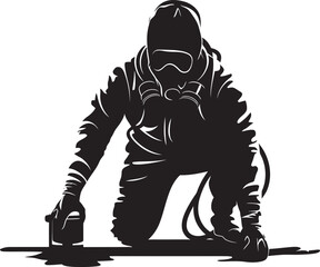 PestPurge Vector Emblem Symbol FumeGuard Fumigating Man Icon Vector