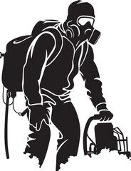 FumeGuard Fumigating Man Iconic Emblem PestPatrol Pest Control Symbol Vector