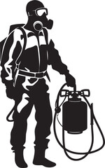 FumeGuard Fumigating Man Iconic Emblem PestPatrol Pest Control Symbol Vector