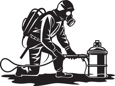 Pest Purger Vector Emblem Logo Bug Buster Fumigating Man Emblematic Design