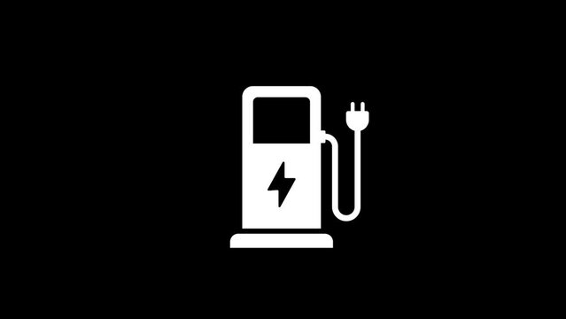 Animated Electric car charging station icon. Alpha channel, transparent background. 4K resolution