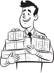 Merry Messenger Present Stack Symbol Emblem Gift Gatherer Man Carrying Presents Iconic Design