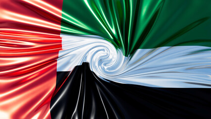 Whirling Elegance of the United Arab Emirates Flag in a Lustrous Flow