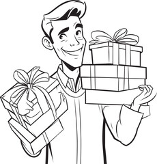 Box Brigade Man with Gift Boxes Logo Gift Gatherer Vector Icon Emblem