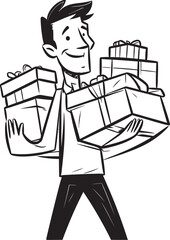 Gift Guardian Man with Gift Boxes Emblem Parcel Porter Vector Icon Symbol