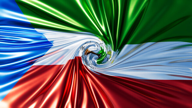 Twisting Elegance of Equatorial Guinea Flag with Bold Green, Blue, and Red Hues
