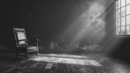 The solitary chair whispered tales of solitude within the minimalist emptiness of the room. - obrazy, fototapety, plakaty
