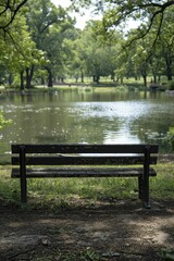 Fototapeta na wymiar Contemplating on the vacant bench reveals the intricate layers beneath seemingly simple scenes in the tranquil park.