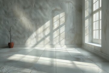 Empty Room with a Complex Shadow, Playing with Perception of Space and Simplicity. - obrazy, fototapety, plakaty