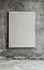Mock up poster. Blank vertical canvas, gray wall and floor on background