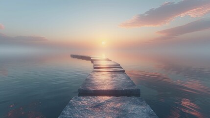 Embark on a serene quest along the minimalist path, guided by simplicity towards the distant horizon. - obrazy, fototapety, plakaty