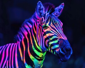 A zebra whose stripes change colors in a dazzling neon light show