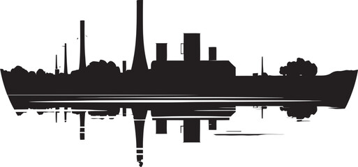 Obraz premium Murky Mist Vector Emblematic Design Eco Hazard River Water and Air Pollution Symbol