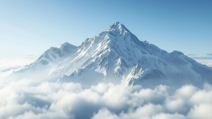Solitary mountain peak rising above clouds - obrazy, fototapety, plakaty