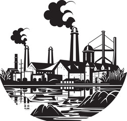 Naklejka premium Eco Hazard River Water and Air Pollution Symbol Toxic Tide Vector Logo Design