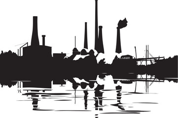 Obraz premium Murky Mist Vector Emblematic Design Eco Hazard River Water and Air Pollution Symbol