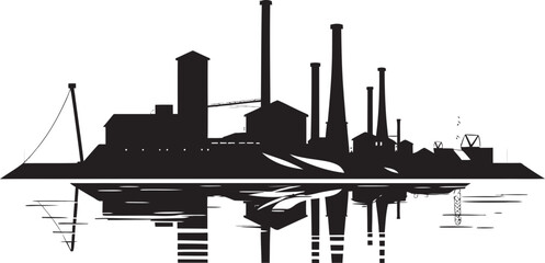 Obraz premium HazyHabitat Vector Pollution Emblematic Logo GrimyGush River Water and Air Pollution Symbol