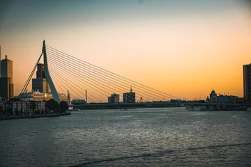 Fototapeten bridge at sunset in rotterdam © JW