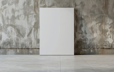 Mock up poster. Blank vertical canvas, gray wall and floor on background