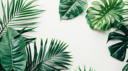 Minimalist summer chic: exotic palm leaves on a clean white background