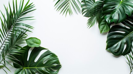 Capture the essence of summer: exotic palm leaves on a minimalist tropical white background