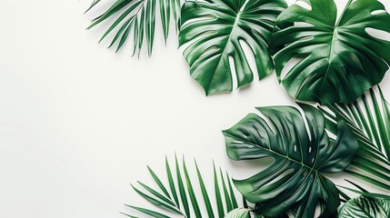 Minimalist chic: exotic palm leaves on white background, ideal for mockups