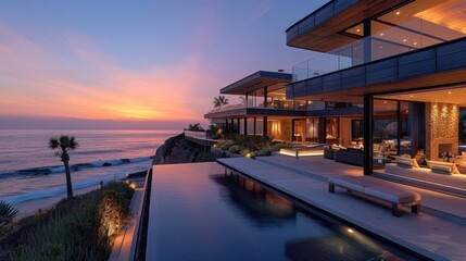 Luxury Beach House at Sunset