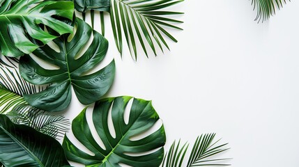 Tropical sophistication: exotic palm leaves on minimalist white background, perfect for mockups