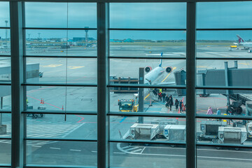 Copenhagen, Denmark-Airport Terminal and airplane