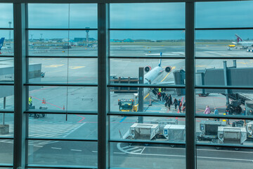 Copenhagen, Denmark-Airport Terminal and airplane