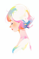 女性のイラスト、カラフル、横顔