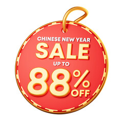3D Illustration of  Chinese new year discount tag 88%. Promotion Lunar new year image for social media and website