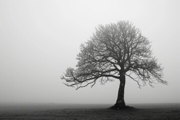An artistic black and white of a lonely tree - obrazy, fototapety, plakaty