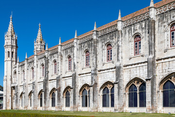 Fototapeta na wymiar White LimeStone Facade of Mosteiro dos Jeronimos Monastery, Lisbon, Portugal